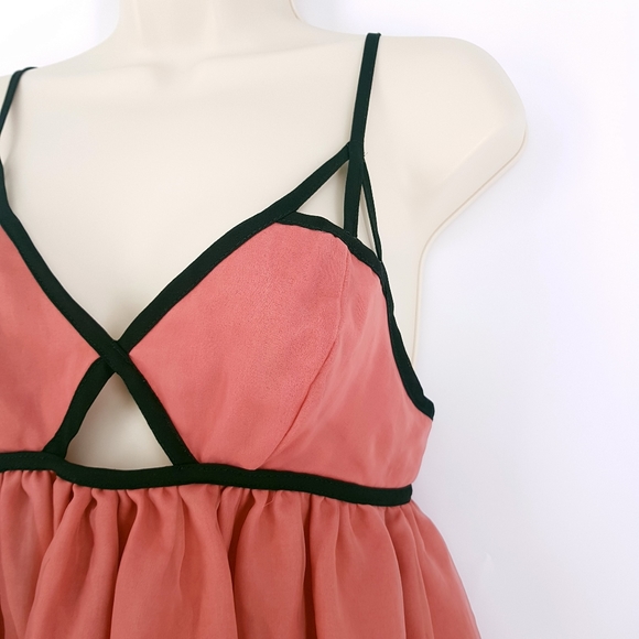 Topshop Pink Chiffon Black Contrast Cut Out Mini - Picture 7 of 11